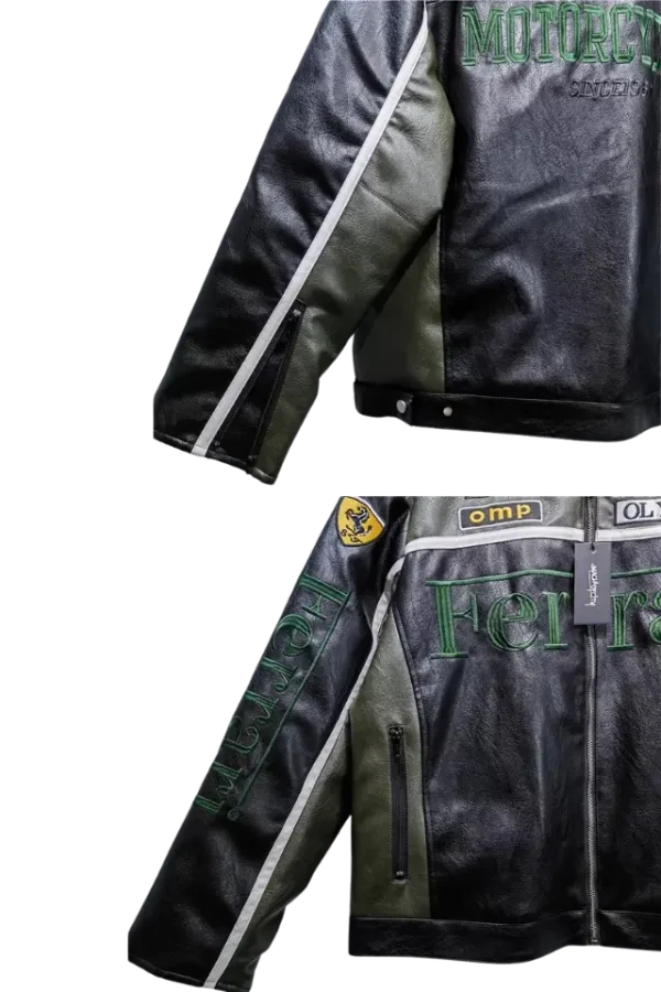 Ferrari x Marlboro Lederjacke grün ärmel